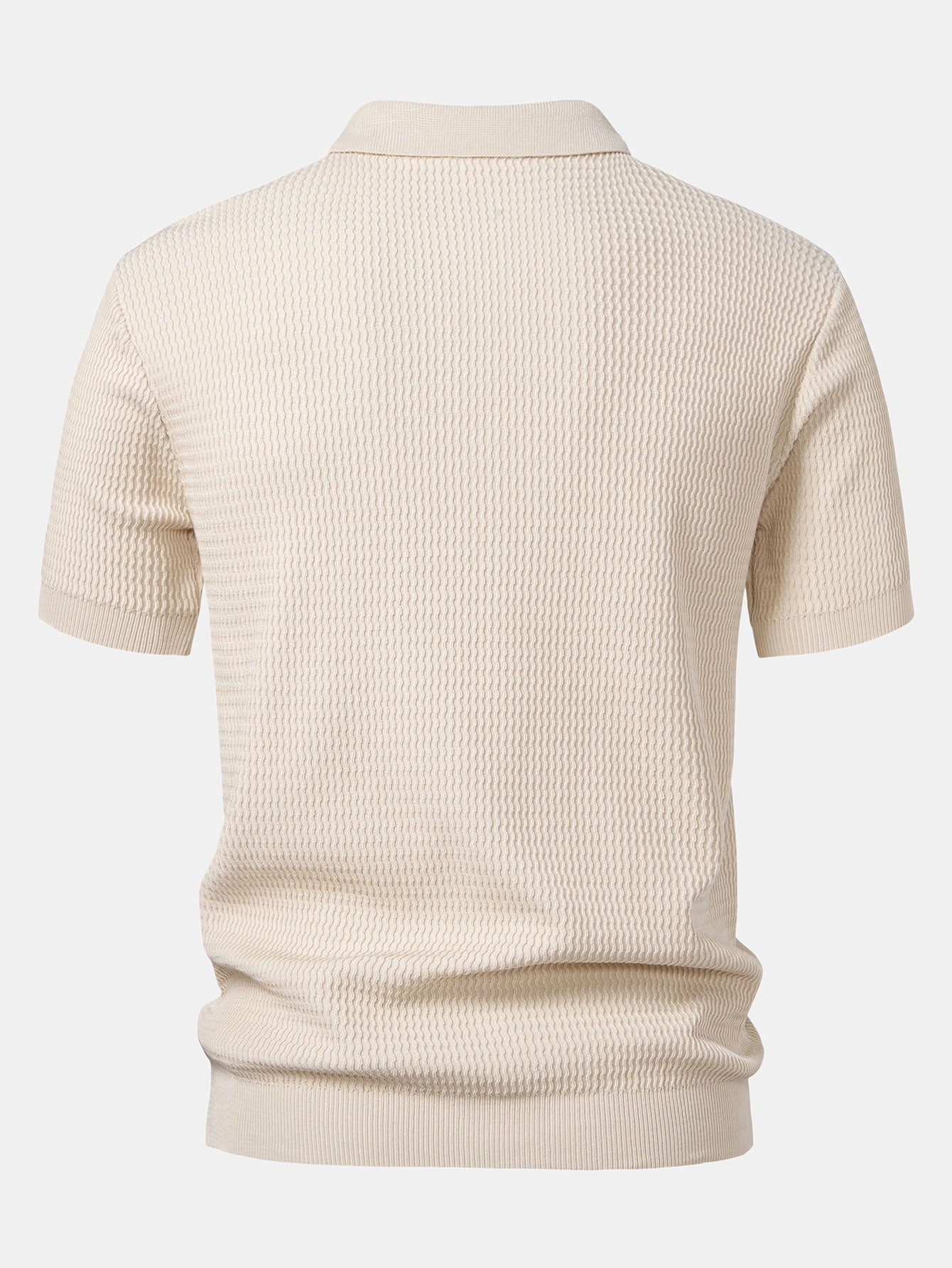 Caleb | Wave Jacquard Knit V Neck Polo Shirt