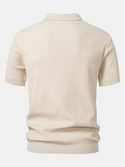 Caleb | Wave Jacquard Knit V Neck Polo Shirt