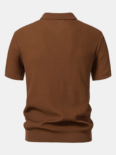 Caleb | Wave Jacquard Knit V Neck Polo Shirt