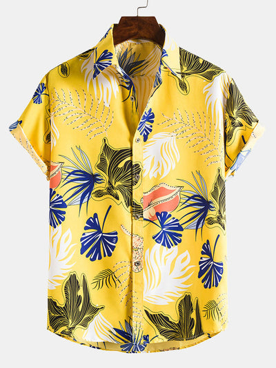 Aube® | Tropical Plants Lapel Shirts