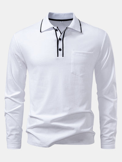 Mason | Long Sleeved Contrast Polo Shirt With Pocket