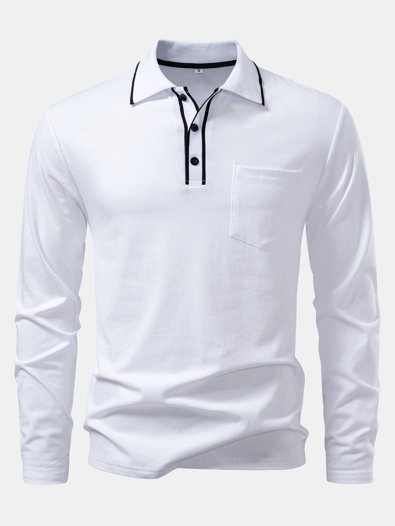 Lucio® | Long Sleeved Contrast Polo Shirt With Pocket