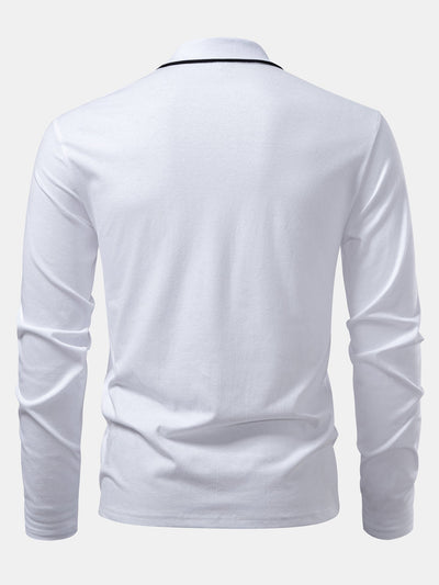 Lucio® | Long Sleeved Contrast Polo Shirt With Pocket