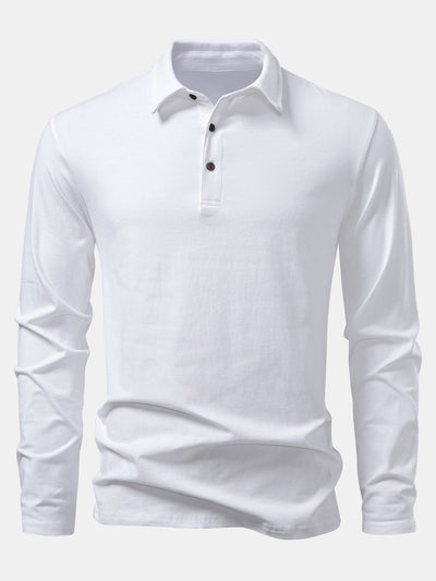 Liam | Solid Long Sleeve Cotton Polo Shirt