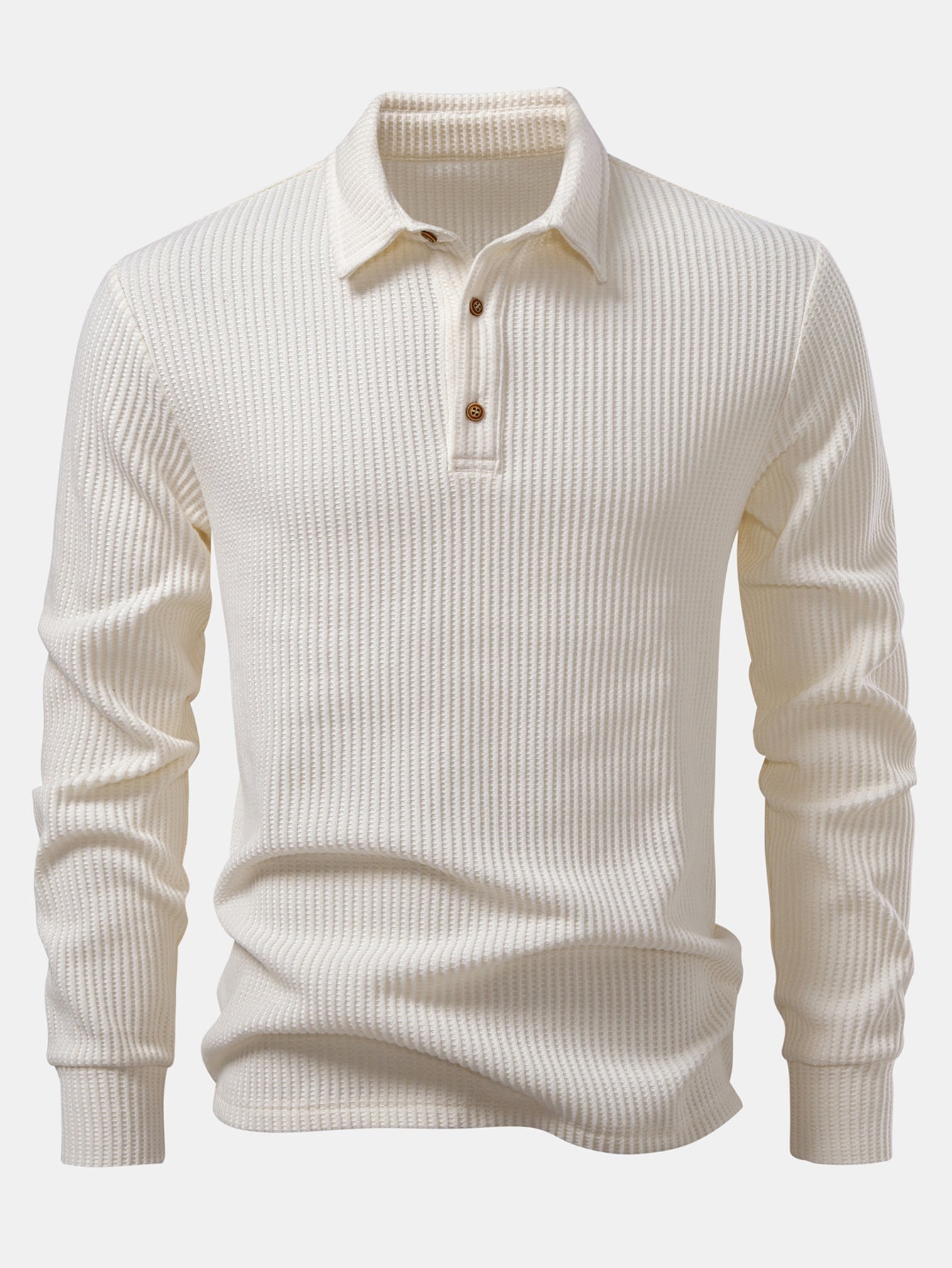 Isaías® | Long Sleeved Knitted Waffle Polo Shirt