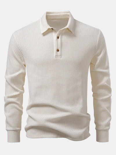 Zachary | Long Sleeved Knitted Waffle Polo Shirt