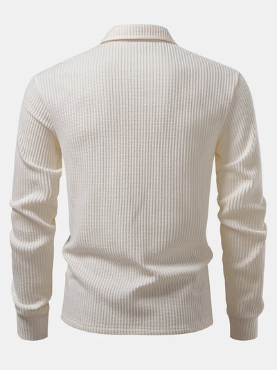 Zachary | Long Sleeved Knitted Waffle Polo Shirt