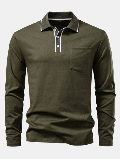 Lucio® | Long Sleeved Contrast Polo Shirt With Pocket