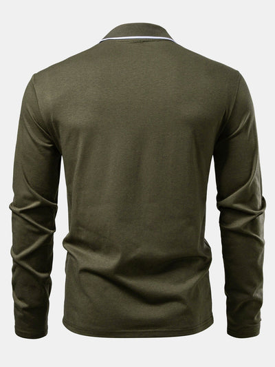 Lucio® | Long Sleeved Contrast Polo Shirt With Pocket