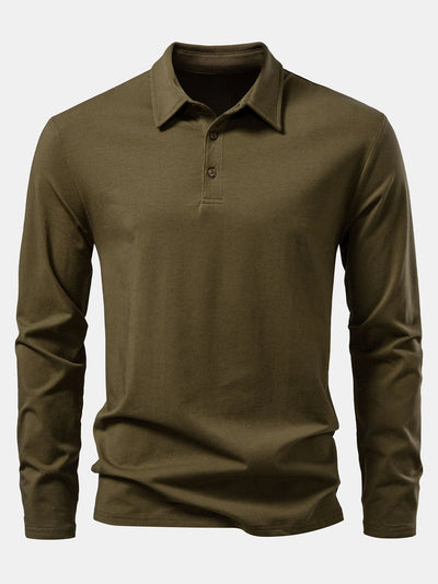 Liam | Solid Long Sleeve Cotton Polo Shirt