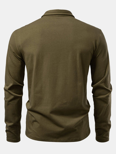Liam | Solid Long Sleeve Cotton Polo Shirt