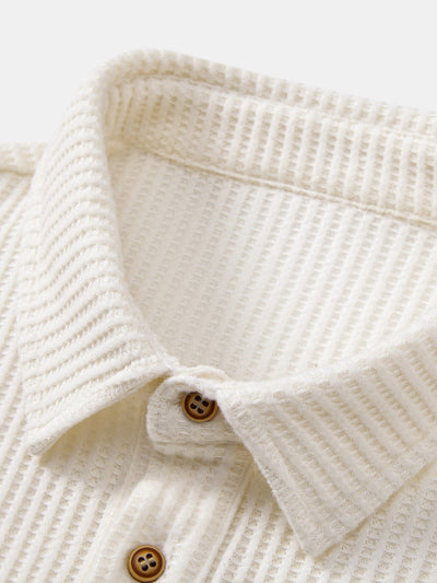 Zachary | Long Sleeved Knitted Waffle Polo Shirt