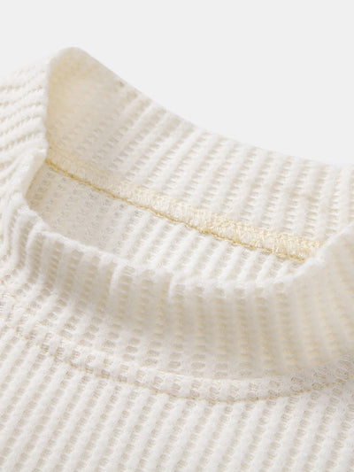 Imran® | Long Sleeve Waffle Mock Neck T-Shirt & Drawstring Knitted Waffle Pants
