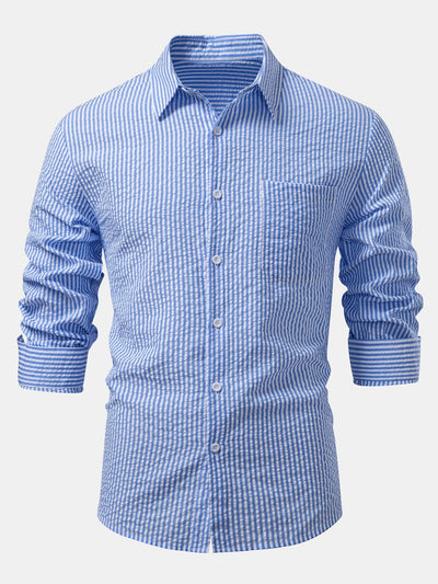 Ignacio® | Seersucker Striped Button Up Shirt & Straight Leg Linen Pants