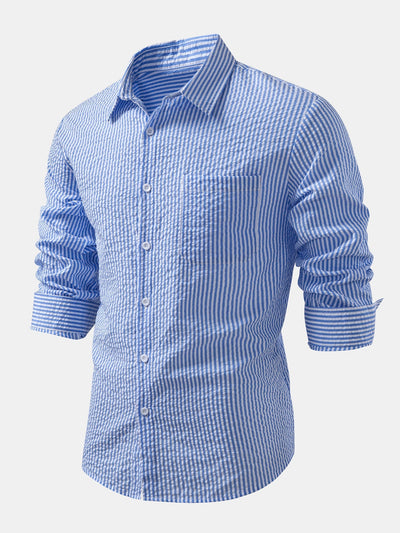 Ignacio® | Seersucker Striped Button Up Shirt & Straight Leg Linen Pants