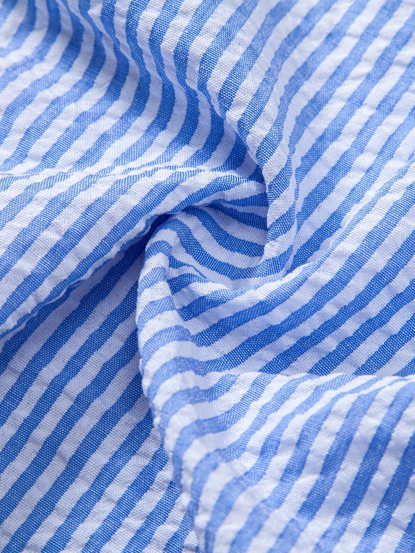 Iker® | Seersucker Striped Stand Collar Shirt & Straight Leg Linen Pants