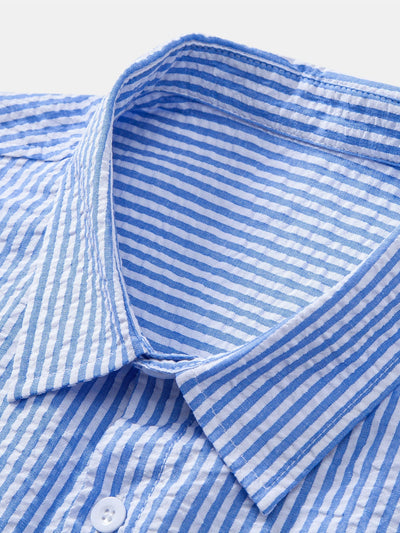 Ignacio® | Seersucker Striped Button Up Shirt & Straight Leg Linen Pants