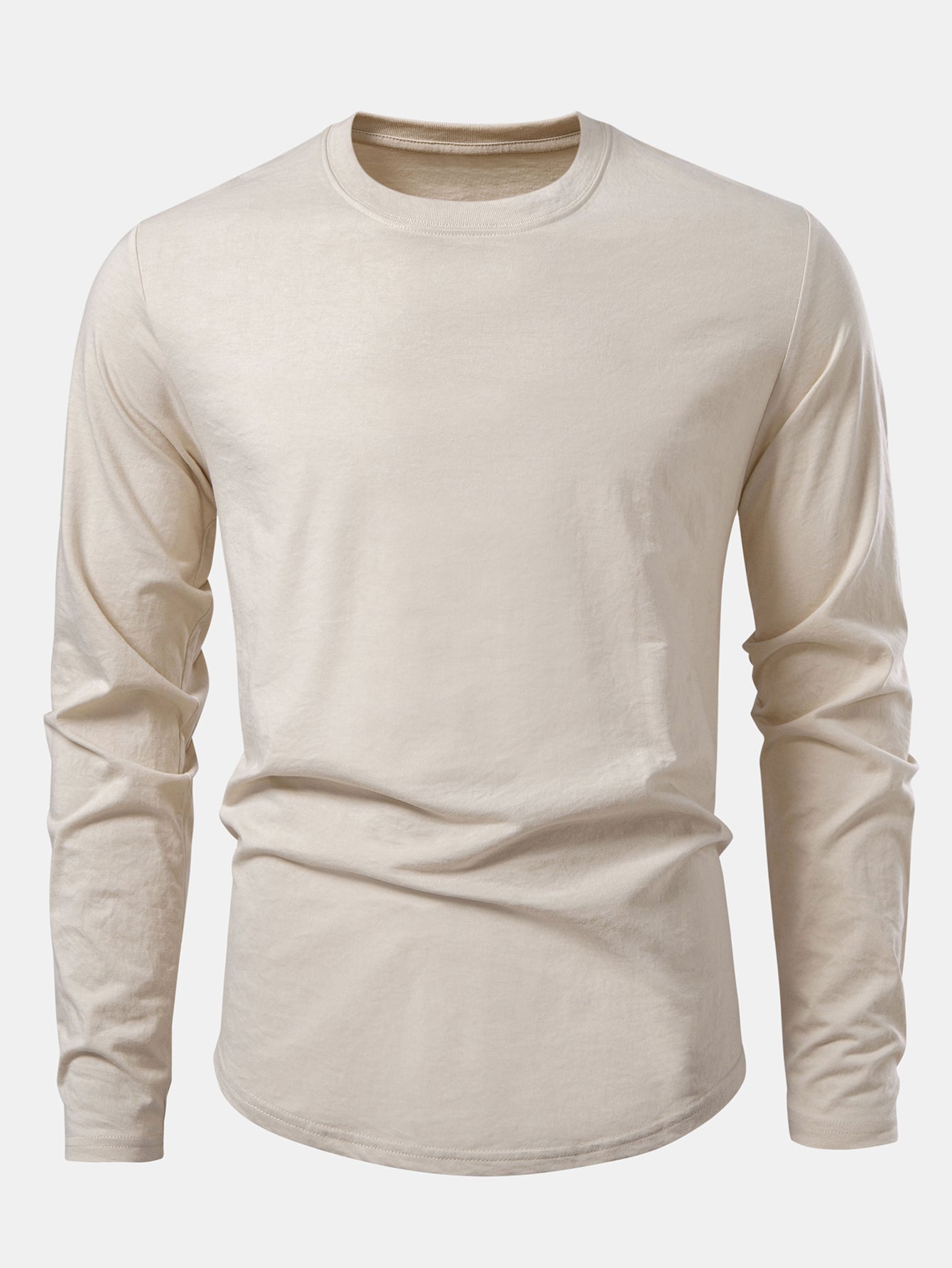 Mahmoud® | Basic Long Sleeve Cotton Arc Hem T-Shirt