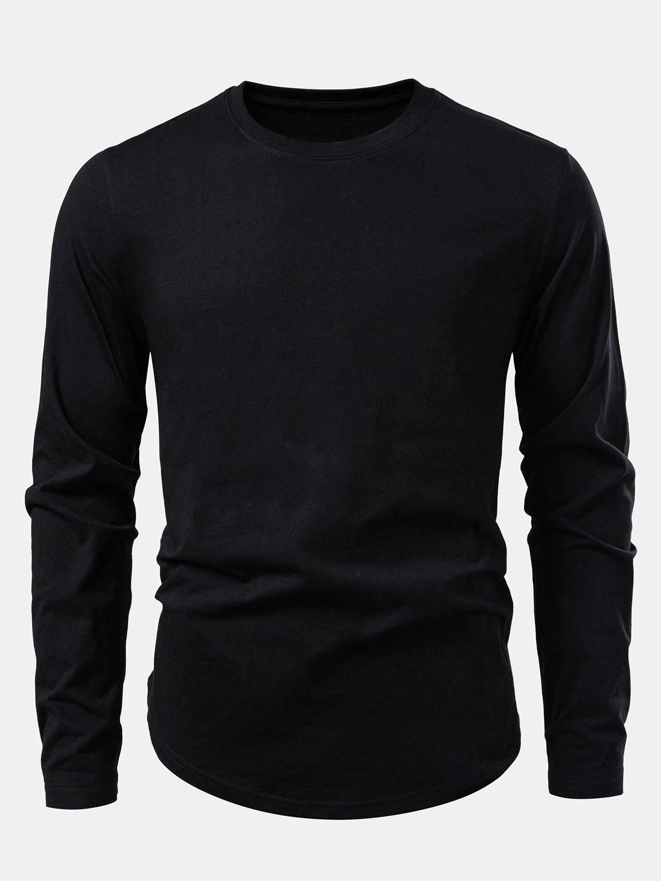 Mahmoud® | Basic Long Sleeve Cotton Arc Hem T-Shirt