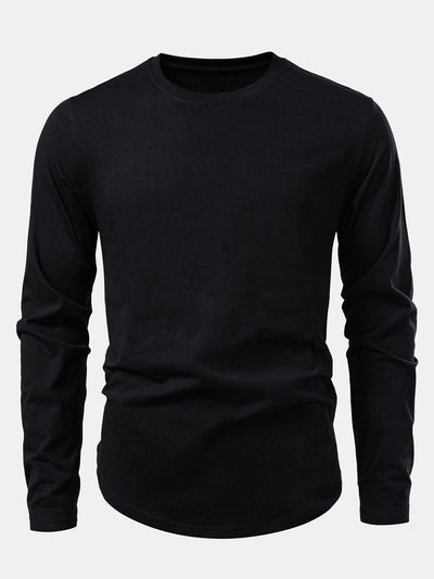 Mahmoud® | Basic Long Sleeve Cotton Arc Hem T-Shirt