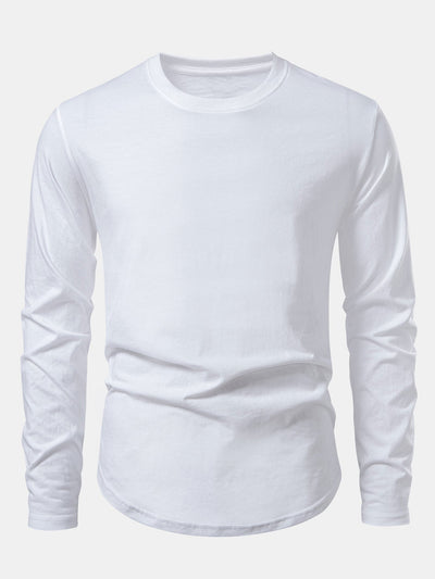 Mahmoud® | Basic Long Sleeve Cotton Arc Hem T-Shirt