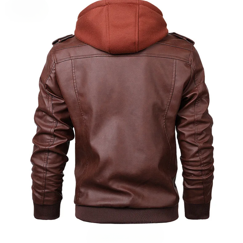 Umar | Men's leather jacket - Stylish with removable hood and details