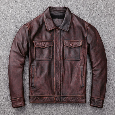 Théo | Elegant men's genuine leather jacket with zipper and buttons