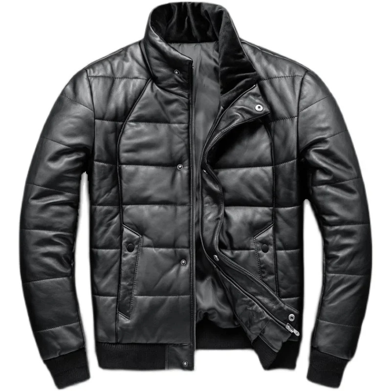 Teón | Warm men's leather jacket with stand-up collar - Lined and modern