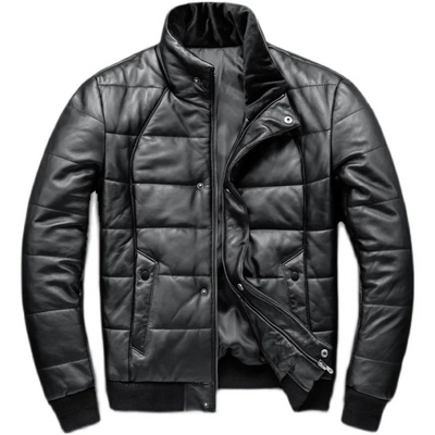 Teón | Warm men's leather jacket with stand-up collar - Lined and modern