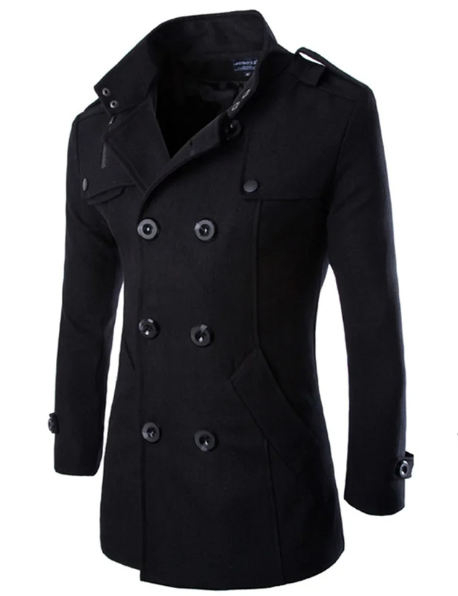 Paladio | Men's wool coat elegant double-breasted with epaulettes