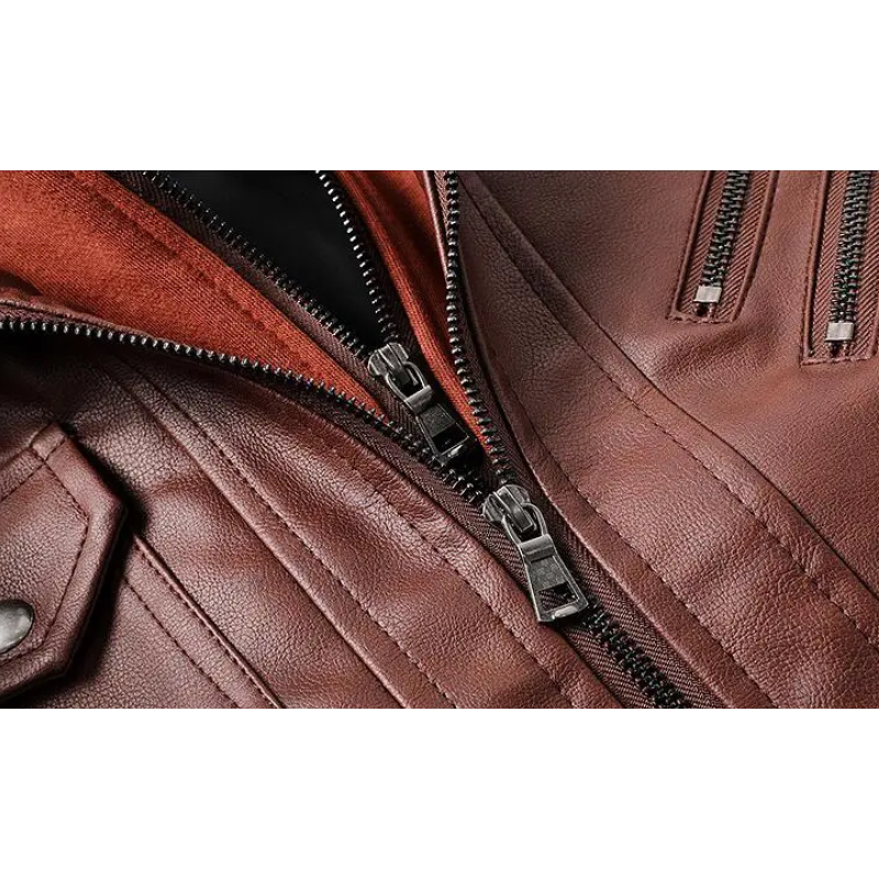 Umar | Men's leather jacket - Stylish with removable hood and details