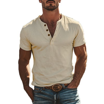 Men's Classic American Vine Henley Collar Sede Short Sleeve T-Shirt