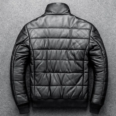 Teón | Warm men's leather jacket with stand-up collar - Lined and modern