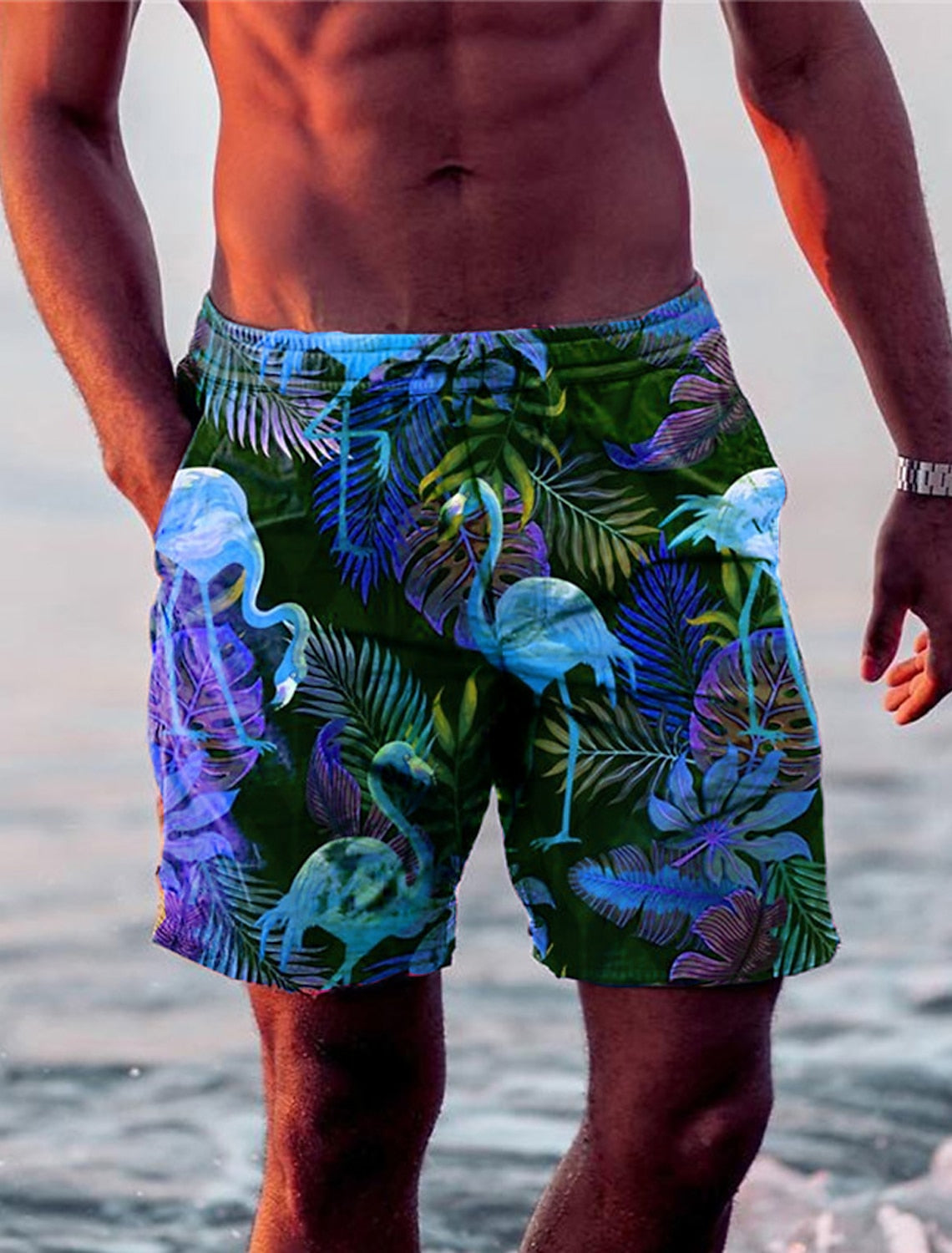 Teodoro® | Men'S Swimming Trunks, Flamingo Design And Eye-Catching