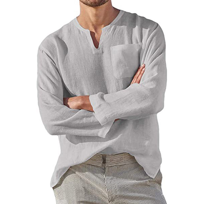 Kaegan® | Men'S Casual Long-Sleeved V-Neck Linen Shirt