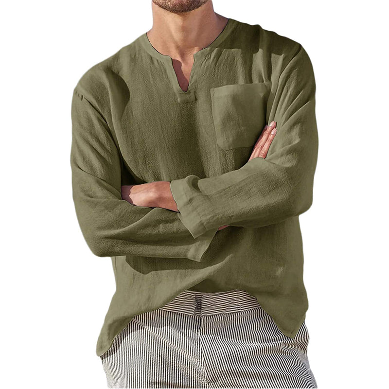 Kaegan® | Men'S Casual Long-Sleeved V-Neck Linen Shirt