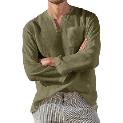 Kaegan® | Men'S Casual Long-Sleeved V-Neck Linen Shirt