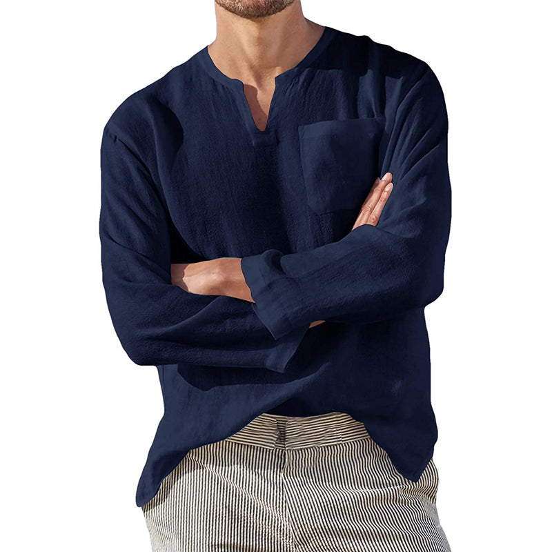 Kaegan® | Men'S Casual Long-Sleeved V-Neck Linen Shirt