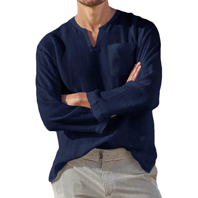 Kaegan® | Men'S Casual Long-Sleeved V-Neck Linen Shirt
