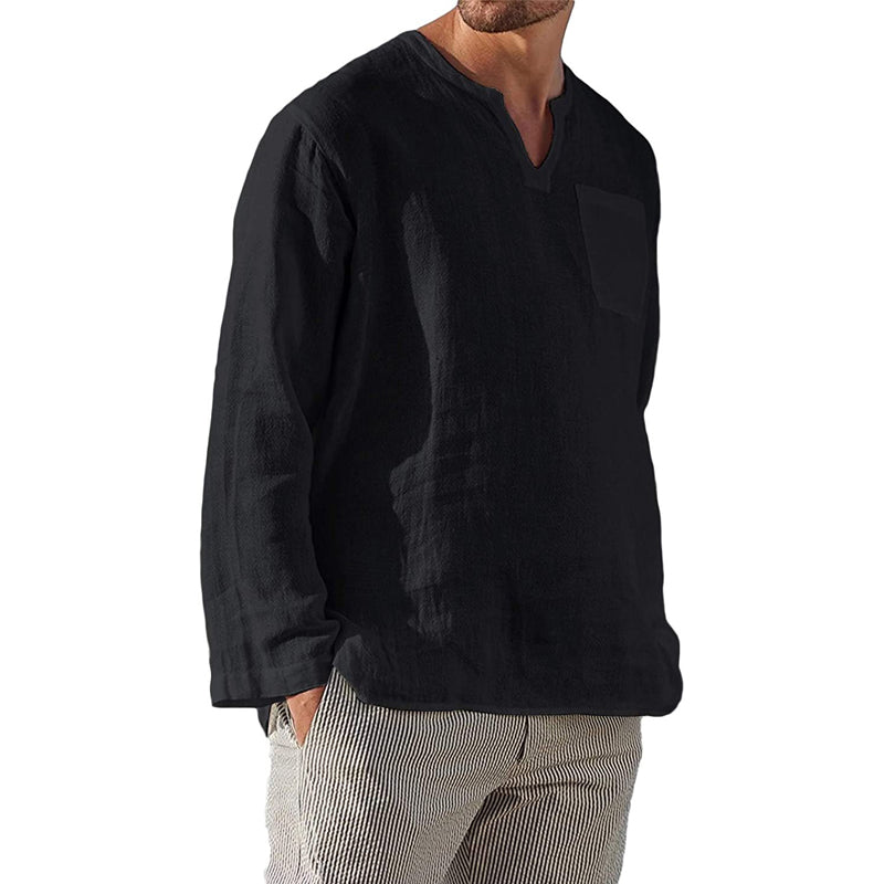 Kaegan® | Men'S Casual Long-Sleeved V-Neck Linen Shirt