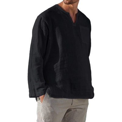 Kaegan® | Men'S Casual Long-Sleeved V-Neck Linen Shirt