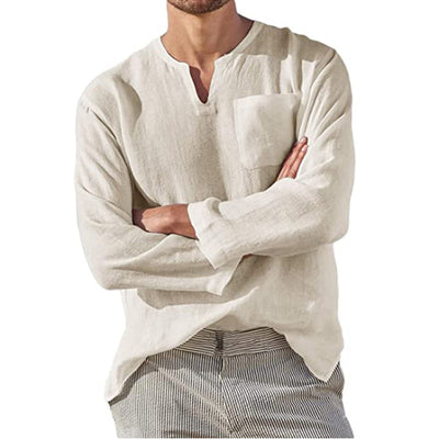 Kaegan® | Men'S Casual Long-Sleeved V-Neck Linen Shirt