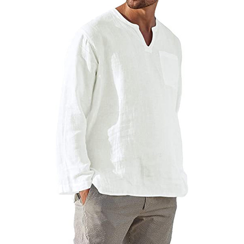 Kaegan® | Men'S Casual Long-Sleeved V-Neck Linen Shirt