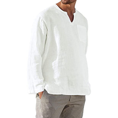 Kaegan® | Men'S Casual Long-Sleeved V-Neck Linen Shirt