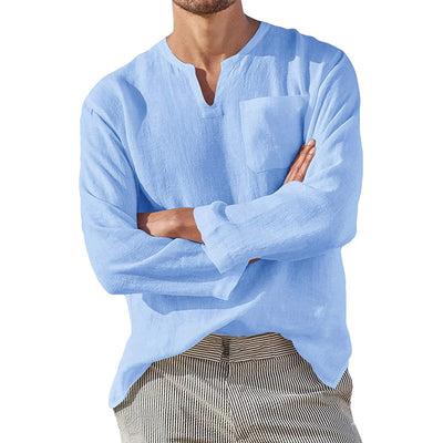 Kaegan® | Men'S Casual Long-Sleeved V-Neck Linen Shirt