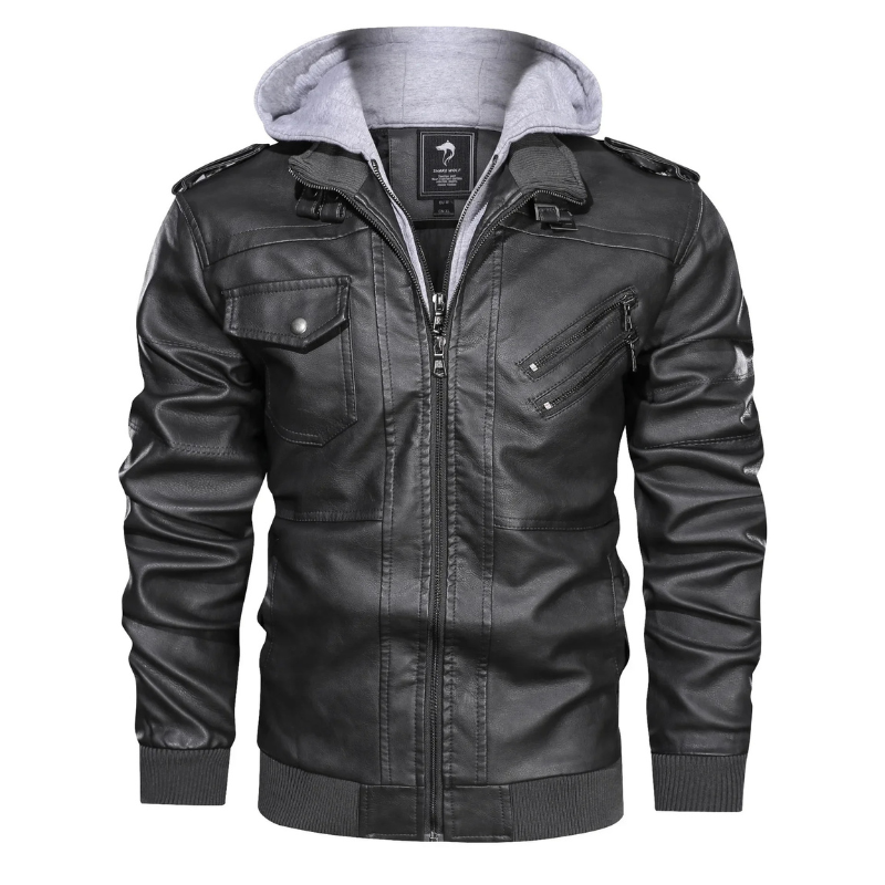 Umar | Men's leather jacket - Stylish with removable hood and details