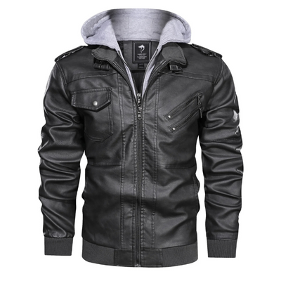 Umar | Men's leather jacket - Stylish with removable hood and details