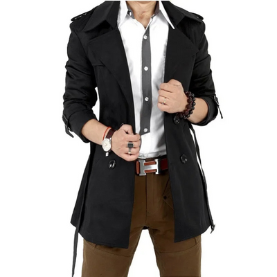Paris | Men's long trench coat with belt - elegant business coat