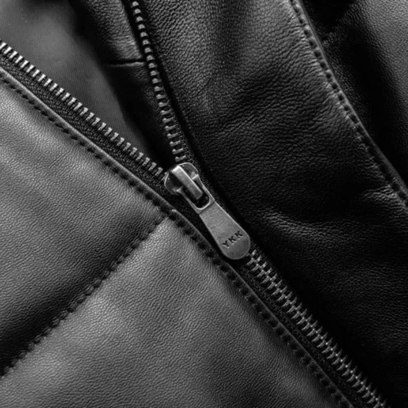 Teón | Warm men's leather jacket with stand-up collar - Lined and modern