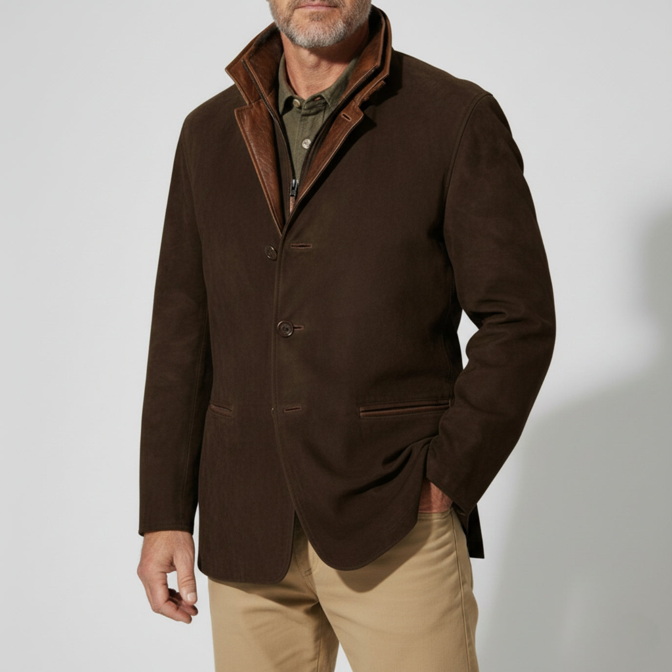 Federico® | Men’s Suede Jacket With Button Front